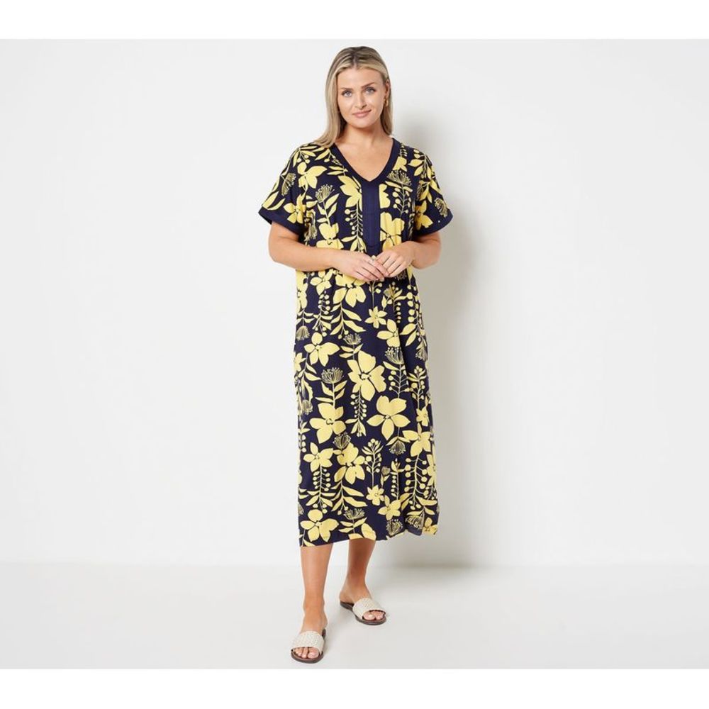 Stan Herman Women's Plus Sz Dress 2X Paris Garden Brushed Cozy Yellow A373447